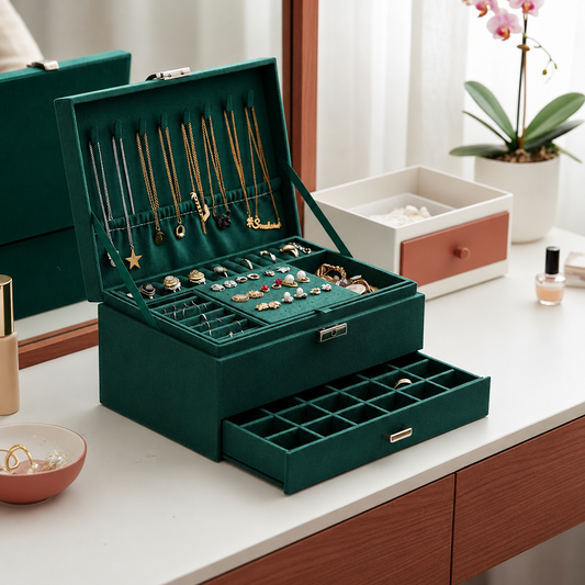 Boîte à bijoux pour femme - L’Écrin Velours Émeraude