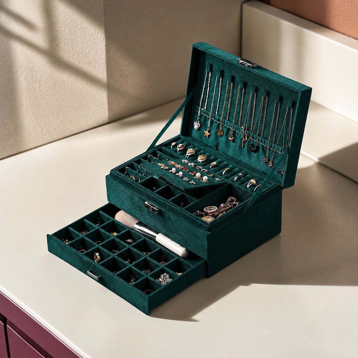 Boîte à bijoux pour femme - L’Écrin Velours Émeraude