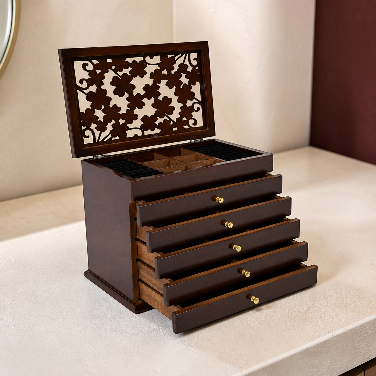 Boîte à bijoux en bois - L’Écrin Sakura