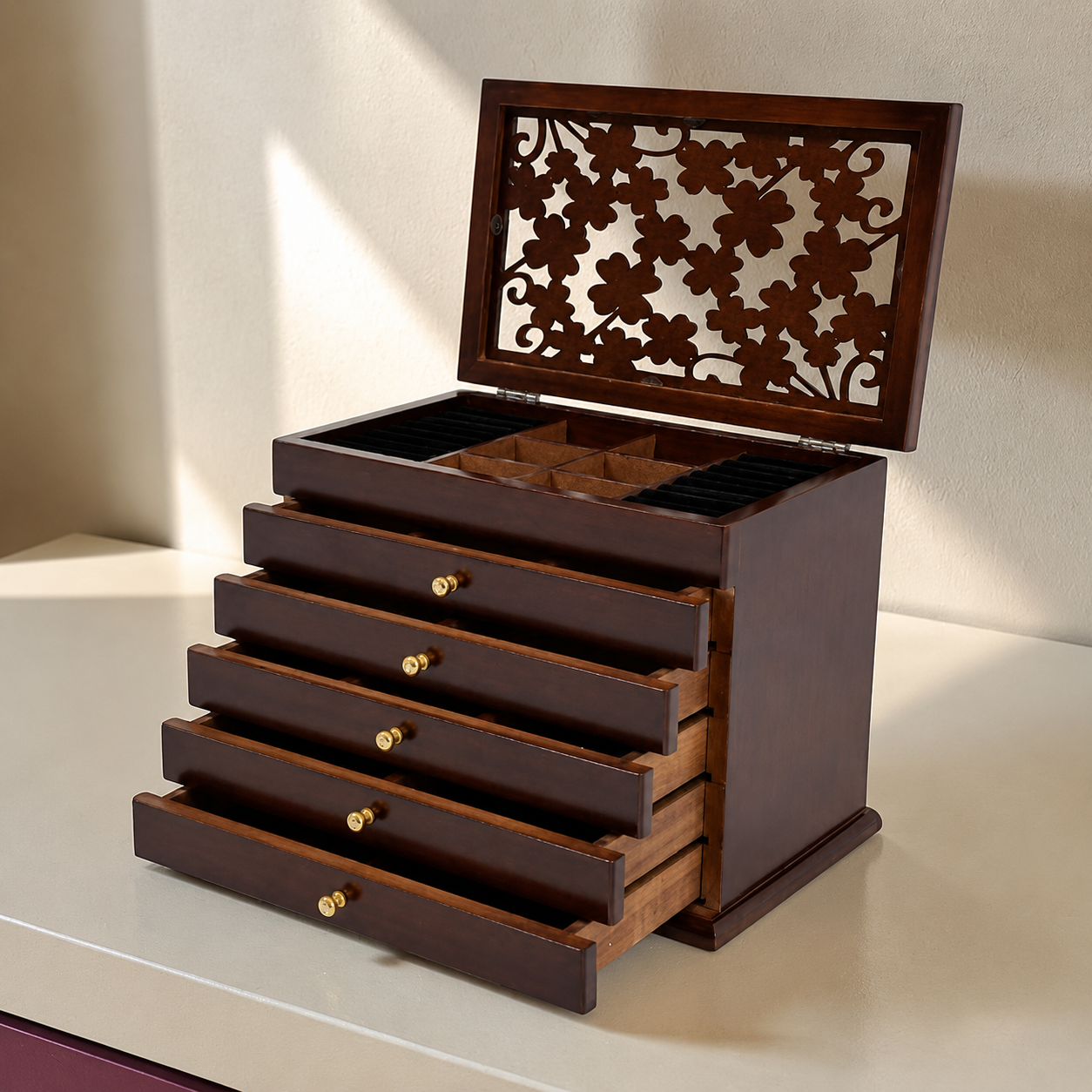 Boîte à bijoux en bois - L’Écrin Sakura