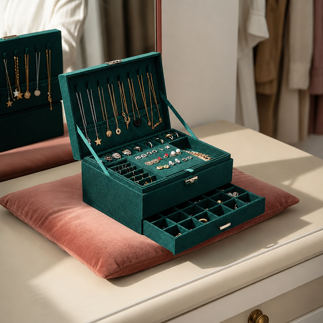 Boîte à bijoux pour femme - L’Écrin Velours Émeraude
